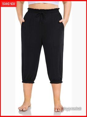 Women's Plus Size Capri Pants High Waisted Loose Casual with Pockets